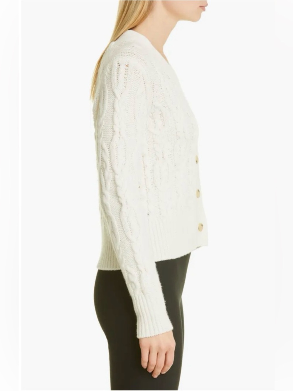 Vince Triple Braid Cable Wool & Cashmere Cardigan Women’s Cream Size Medium - Picture 3 of 14